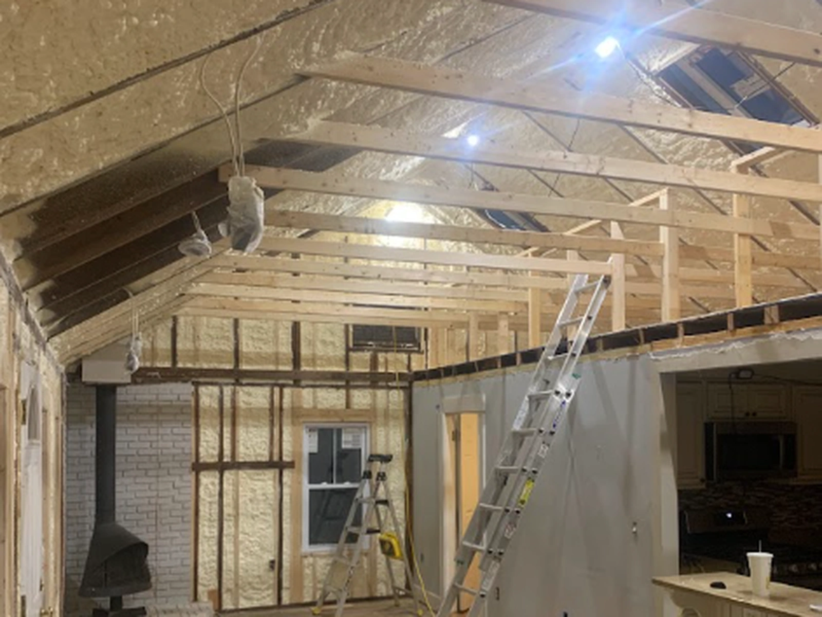 Main living space of Ag na Farraige during construction.