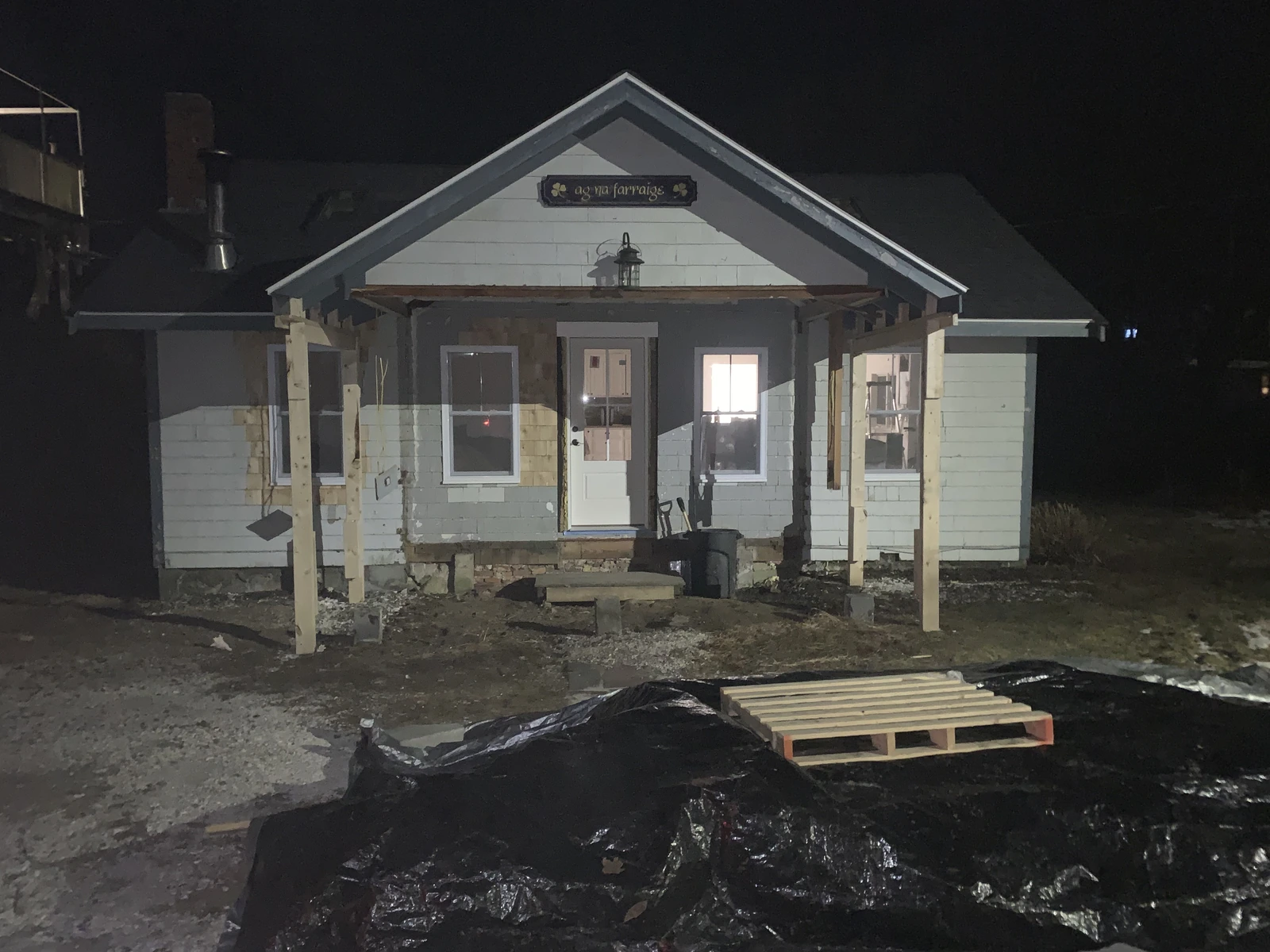 Front entry of Ag na Farraige during renovation.